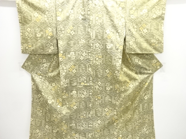 JAPANESE KIMONO / ANTIQUE KIMONO / SILK / TSUMUGI / WOVEN FLOWER